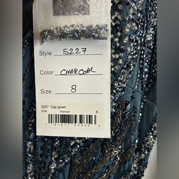 Mac Duggal 5227 NWT High Slit Beaded Dress in Charcoal - Picture 9 of 9